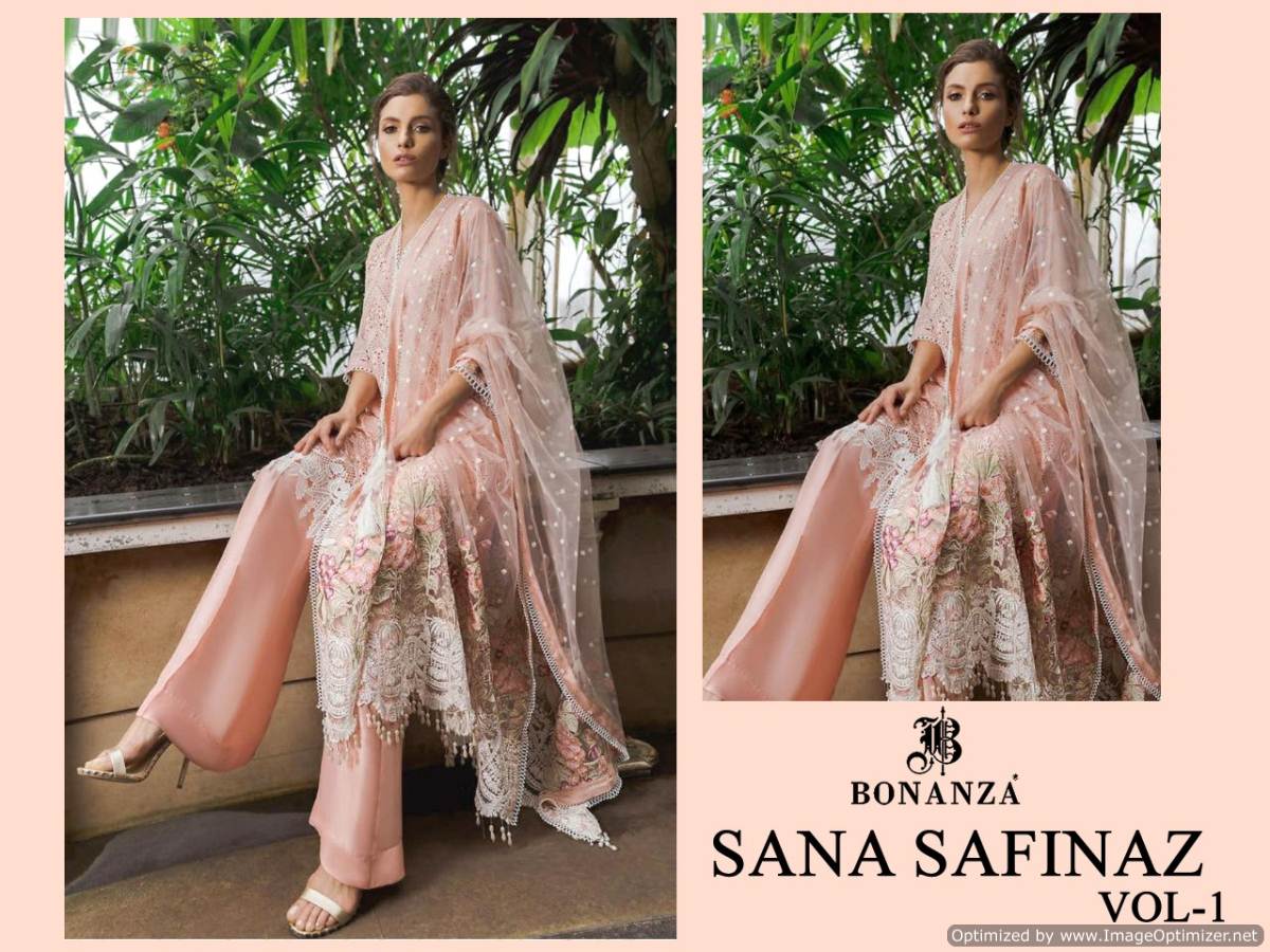 Bonanza Sana Safinaz Vol 1 Latest Heavy Fancy Pakistanu Salwar Suit Collection Having Pure Cotton wWth Chikaari Work Top Semi Lawn Sleeves Digital Printed Bottom And Heavy Embroidery Net Dupatta